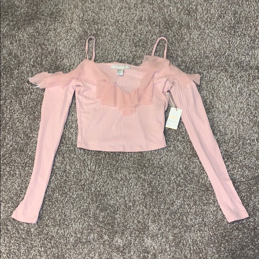 Long sleeve crop top pink Forever21 top